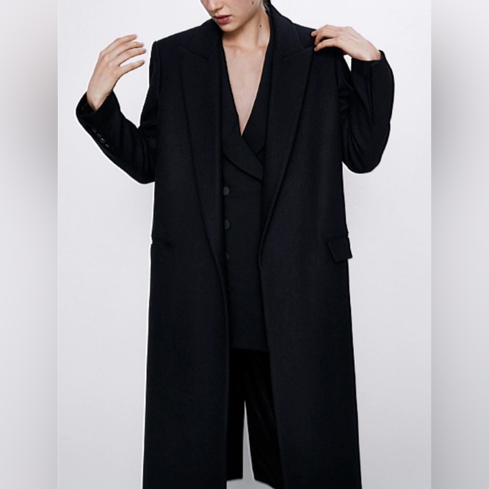 Zara Manteco Single Breasted Peak Lapel Wool Coat
